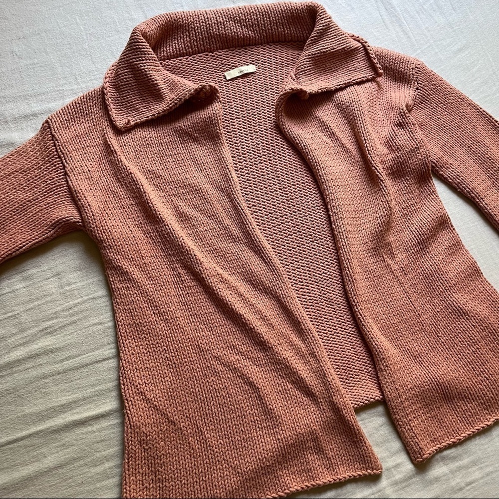 Souchi pink‎ knit buttonless long sleeve chunky sweater - Picture 2 of 4